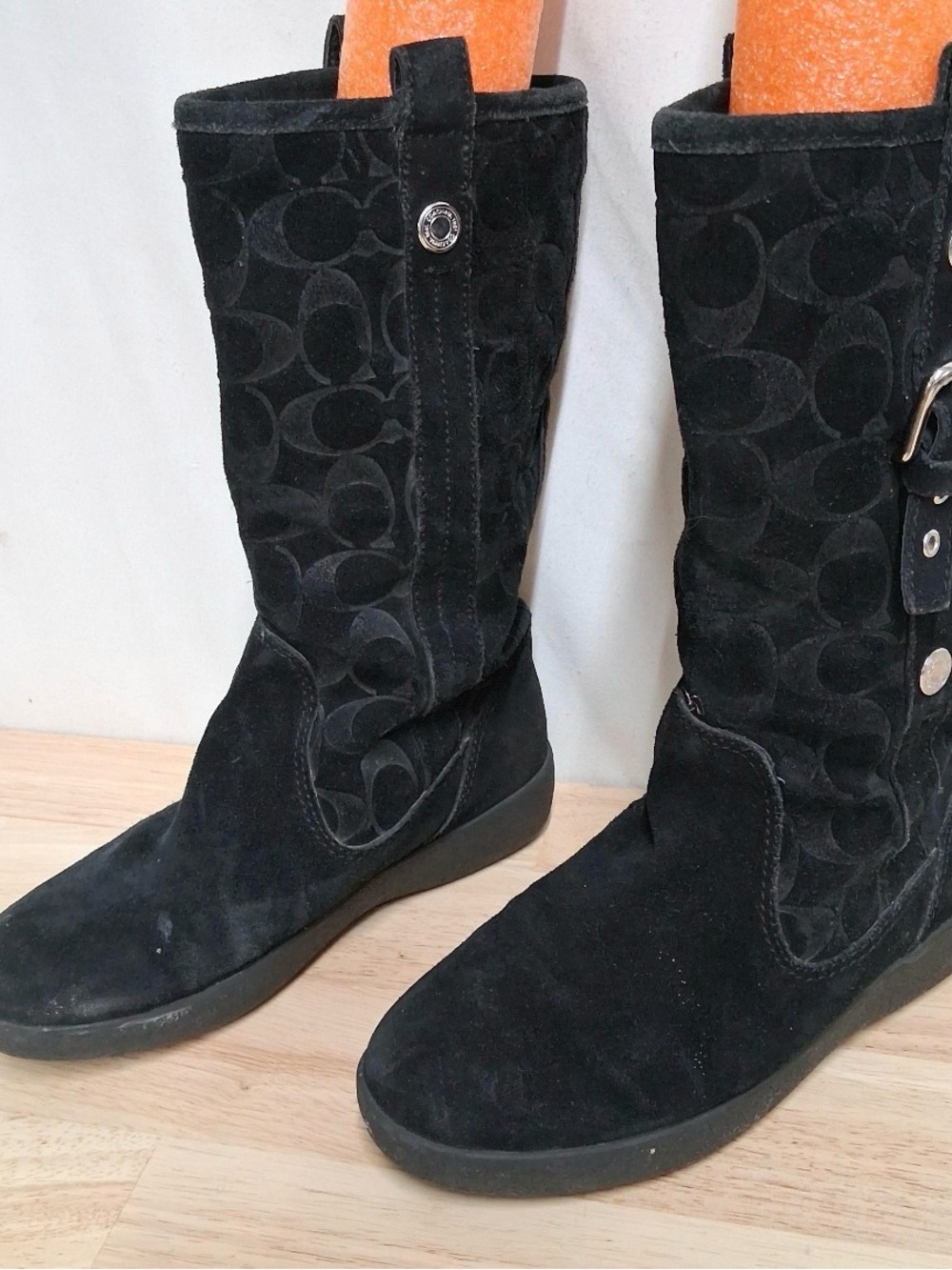 Coach Black Suede Mid-Calf Logo Suede Boots